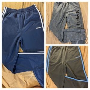 2 Adidas pants and 1 Hurley all are size XL 16/18 in boys